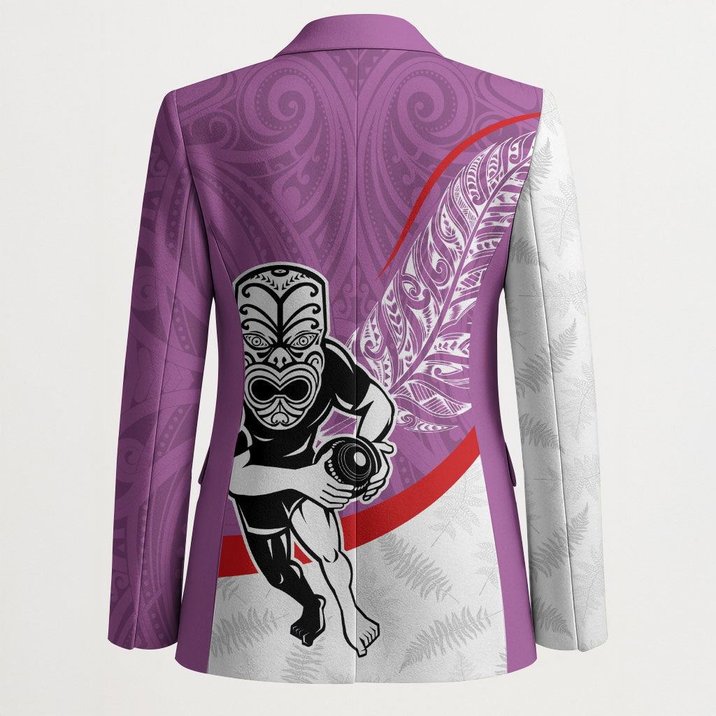 Personalised Aotearoa Lawn Bowls Blazer Maori Warrior and Silver Fern Sporty Style Pink LT03 - Polynesian Pride