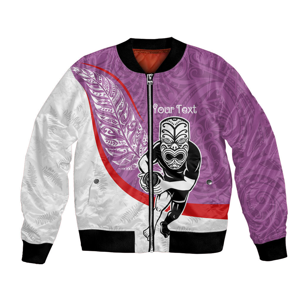 Personalised Aotearoa Lawn Bowls Bomber Jacket Maori Warrior and Silver Fern Sporty Style Pink LT03 Unisex Pink - Polynesian Pride