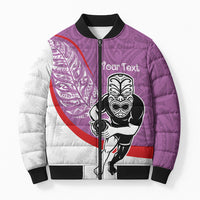 Personalised Aotearoa Lawn Bowls Bomber Puffer Jacket Maori Warrior and Silver Fern Sporty Style Pink LT03 Unisex Pink - Polynesian Pride