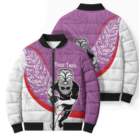 Personalised Aotearoa Lawn Bowls Bomber Puffer Jacket Maori Warrior and Silver Fern Sporty Style Pink LT03 - Polynesian Pride