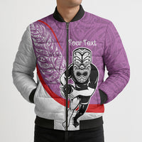 Personalised Aotearoa Lawn Bowls Bomber Puffer Jacket Maori Warrior and Silver Fern Sporty Style Pink LT03 - Polynesian Pride