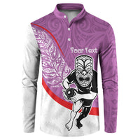 Personalised Aotearoa Lawn Bowls Button Sweatshirt Maori Warrior and Silver Fern Sporty Style Pink LT03 Pink - Polynesian Pride