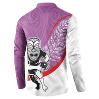 Personalised Aotearoa Lawn Bowls Button Sweatshirt Maori Warrior and Silver Fern Sporty Style Pink LT03 - Polynesian Pride