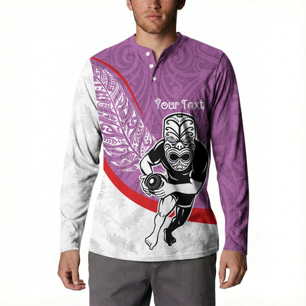 Personalised Aotearoa Lawn Bowls Button Sweatshirt Maori Warrior and Silver Fern Sporty Style Pink LT03 - Polynesian Pride