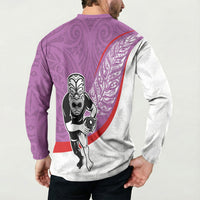 Personalised Aotearoa Lawn Bowls Button Sweatshirt Maori Warrior and Silver Fern Sporty Style Pink LT03 - Polynesian Pride