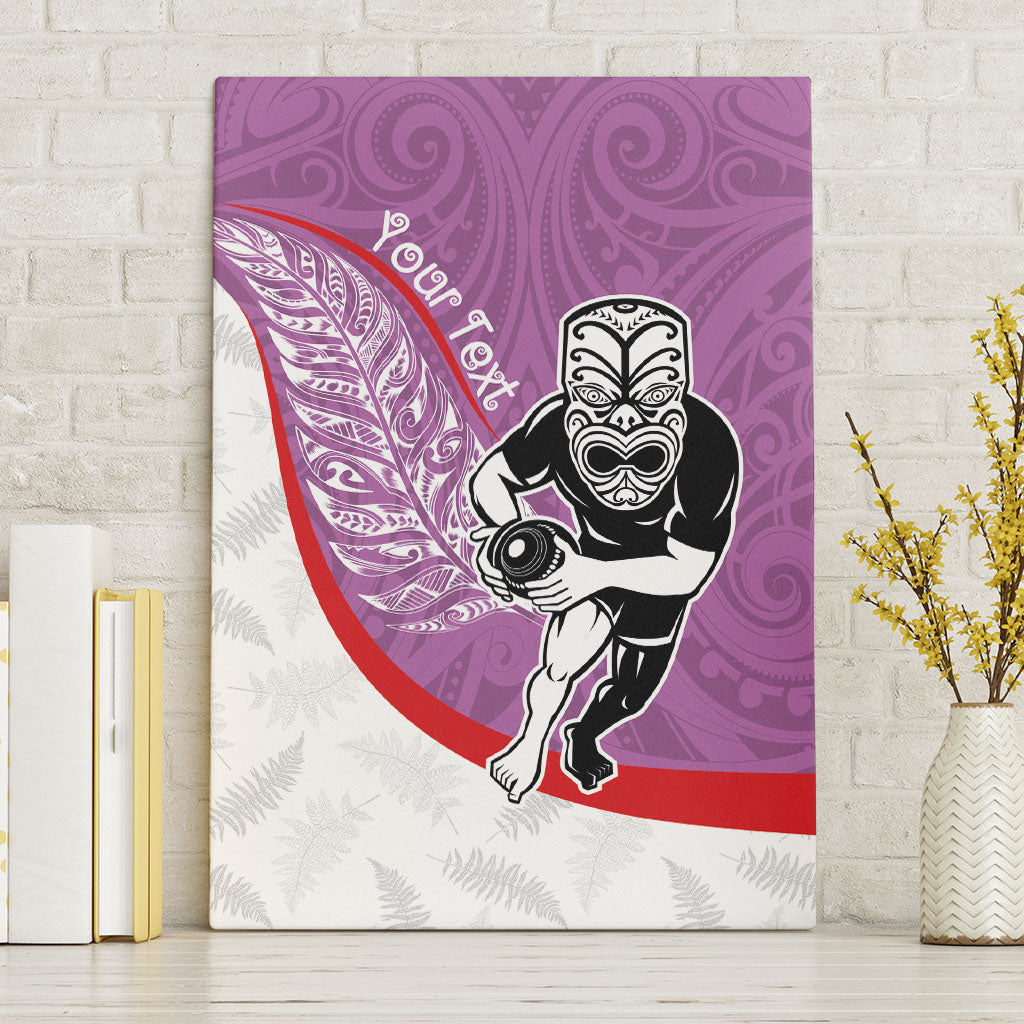 Personalised Aotearoa Lawn Bowls Canvas Wall Art Maori Warrior and Silver Fern Sporty Style Pink LT03 Without Frame Pink - Polynesian Pride
