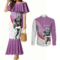 Personalised Aotearoa Lawn Bowls Couples Matching Mermaid Dress and Long Sleeve Button Shirt Maori Warrior and Silver Fern Sporty Style Pink LT03 Pink - Polynesian Pride