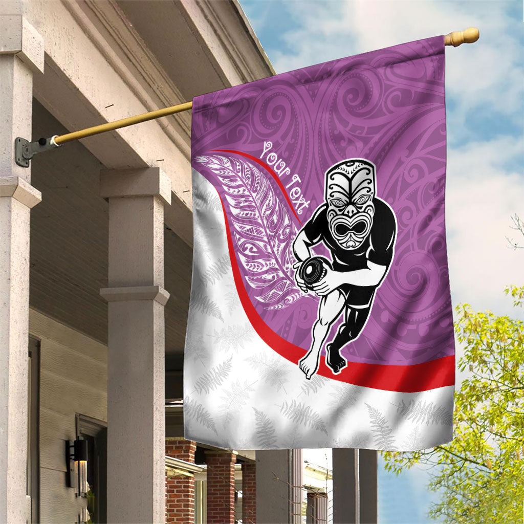 Personalised Aotearoa Lawn Bowls Garden Flag Maori Warrior and Silver Fern Sporty Style Pink LT03 House Flag Pink - Polynesian Pride