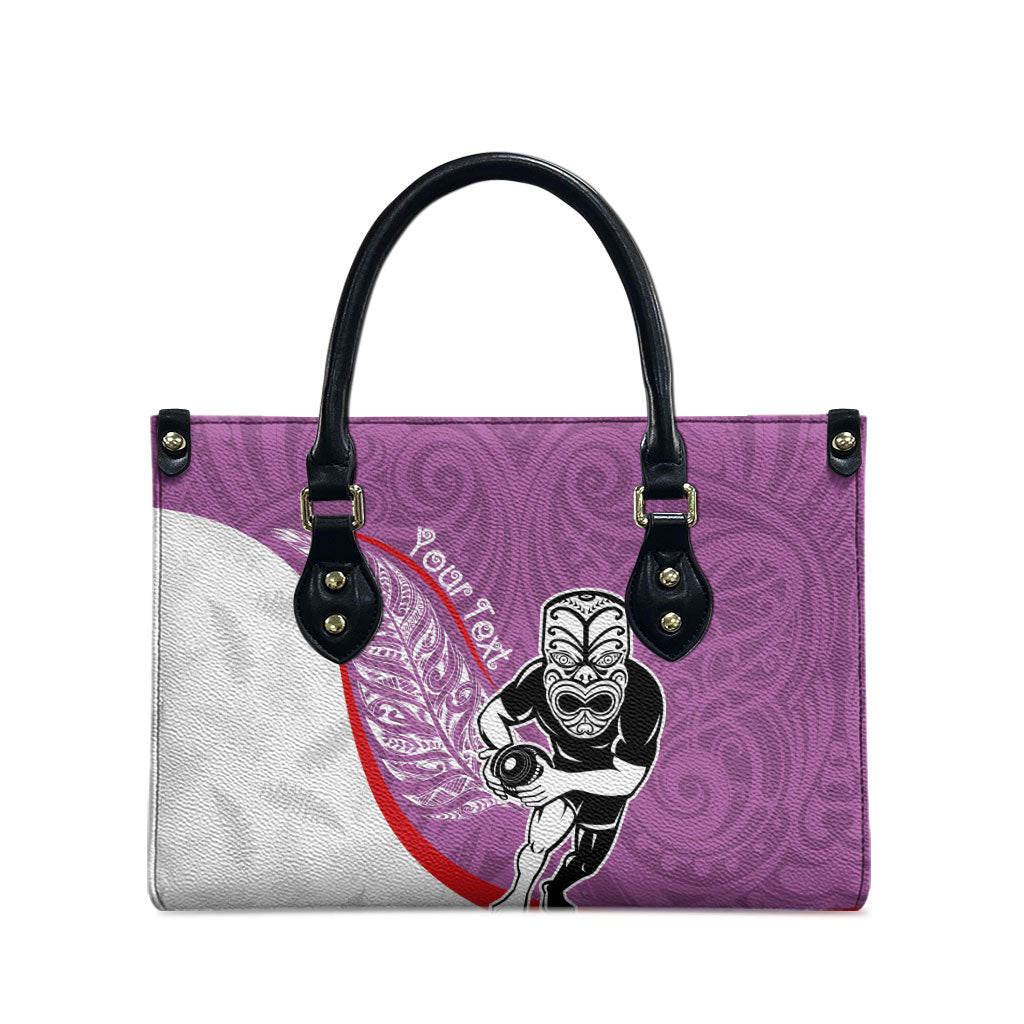 Personalised Aotearoa Lawn Bowls Leather Bag Maori Warrior and Silver Fern Sporty Style Pink LT03 - Polynesian Pride