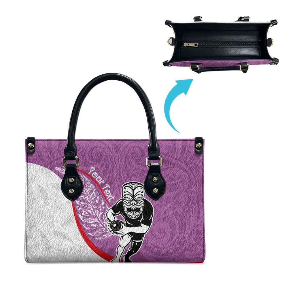 Personalised Aotearoa Lawn Bowls Leather Bag Maori Warrior and Silver Fern Sporty Style Pink LT03 - Polynesian Pride