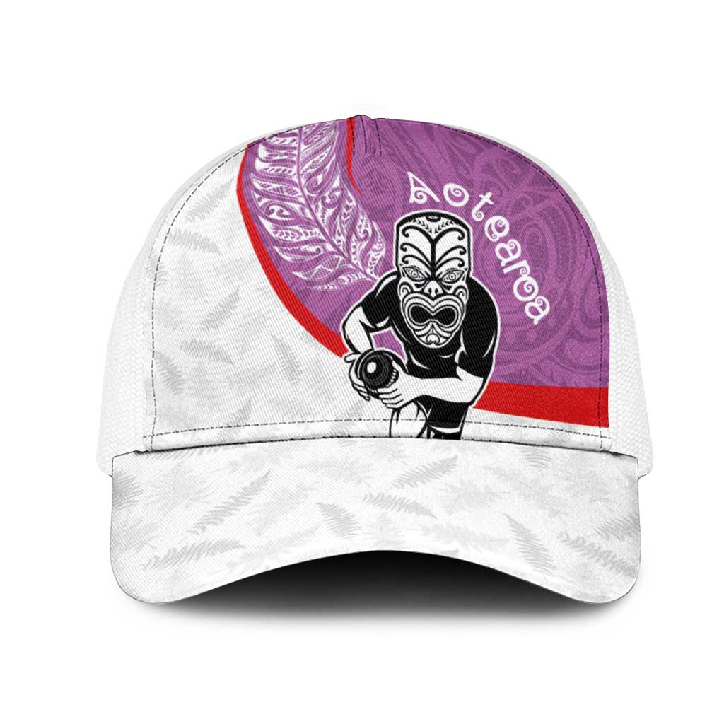 Aotearoa Lawn Bowls Mesh Trucker Cap Maori Warrior and Silver Fern Sporty Style Pink LT03 One Size White Pink - Polynesian Pride