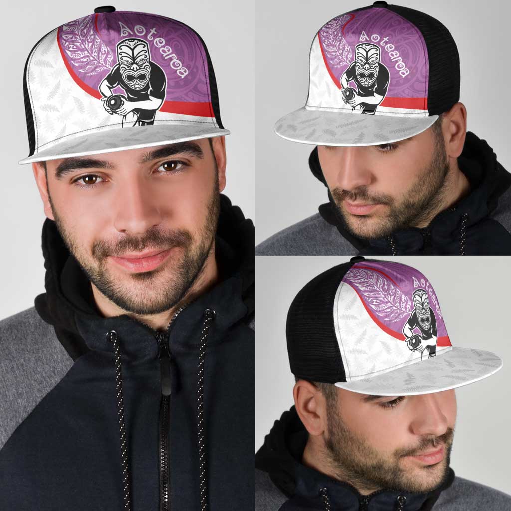 Aotearoa Lawn Bowls Mesh Trucker Cap Maori Warrior and Silver Fern Sporty Style Pink LT03 - Polynesian Pride