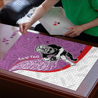 Personalised Aotearoa Lawn Bowls Puzzle Maori Warrior and Silver Fern Sporty Style Pink LT03 - Polynesian Pride