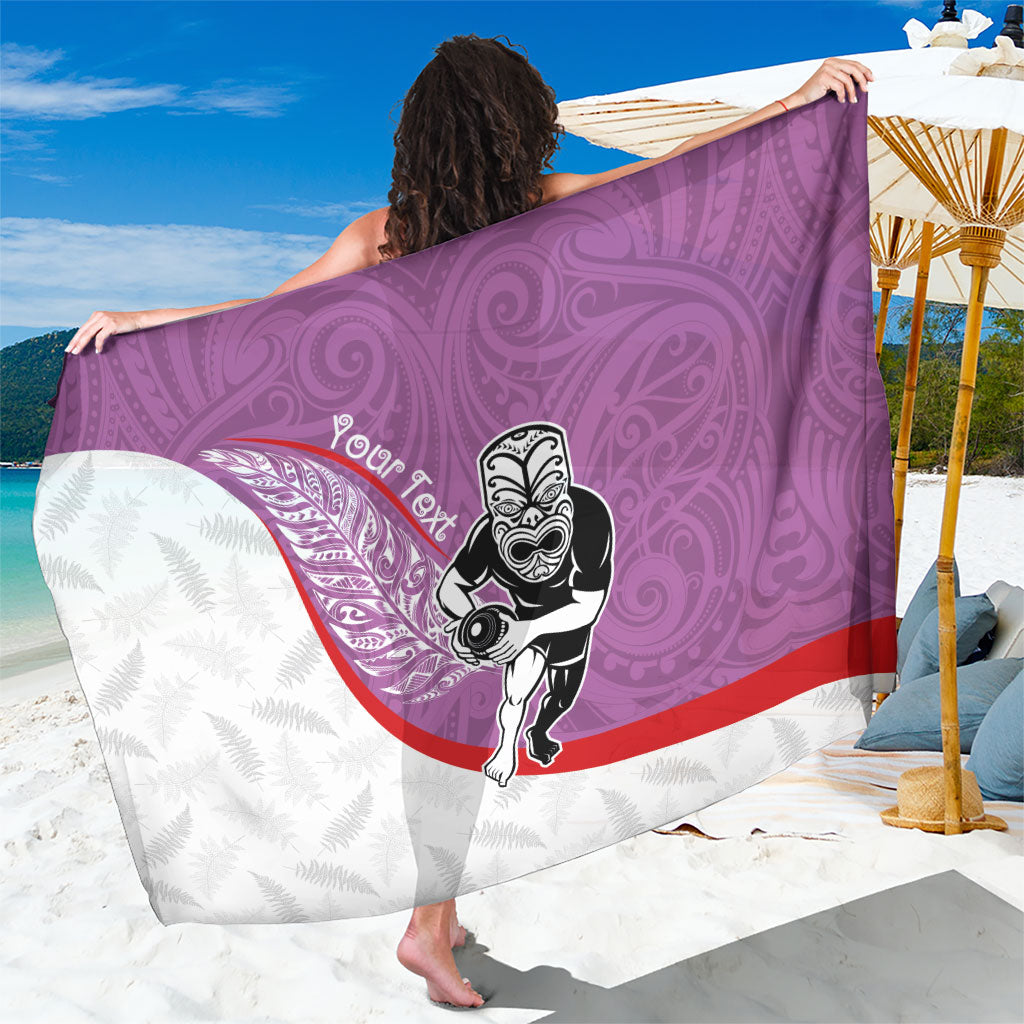 Personalised Aotearoa Lawn Bowls Sarong Maori Warrior and Silver Fern Sporty Style Pink LT03 One Size 44 x 66 inches Pink - Polynesian Pride
