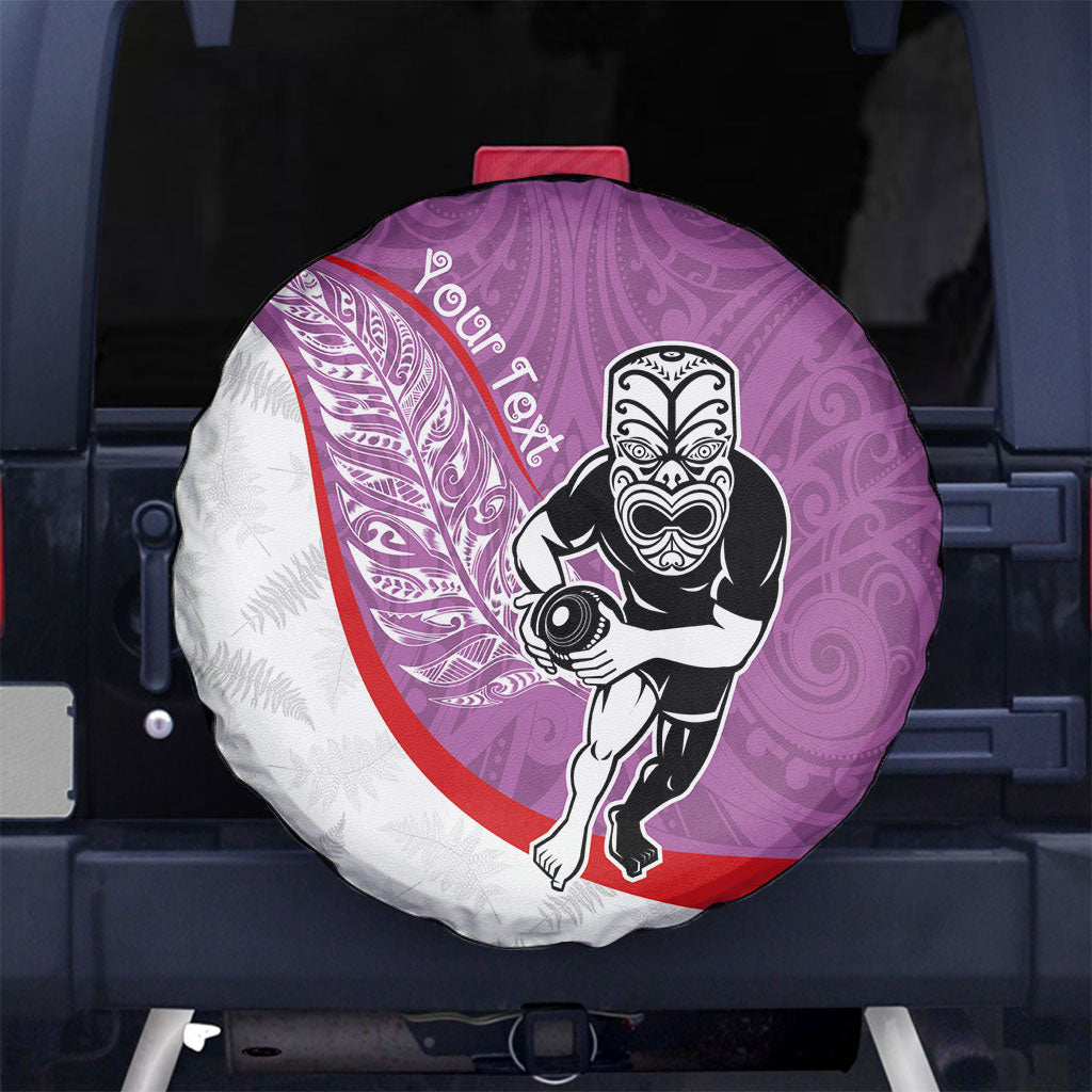 Personalised Aotearoa Lawn Bowls Spare Tire Cover Maori Warrior and Silver Fern Sporty Style Pink LT03 No hole Pink - Polynesian Pride