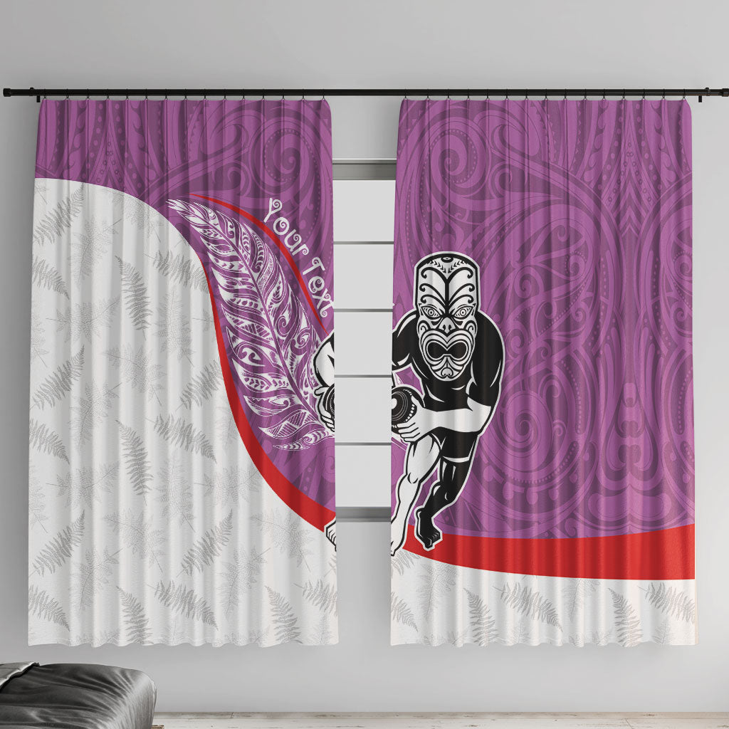 Personalised Aotearoa Lawn Bowls Window Curtain Maori Warrior and Silver Fern Sporty Style Pink