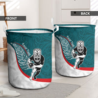 Personalised Aotearoa Lawn Bowls Laundry Basket Maori Warrior and Silver Fern Sporty Style Teal LT03 - Polynesian Pride