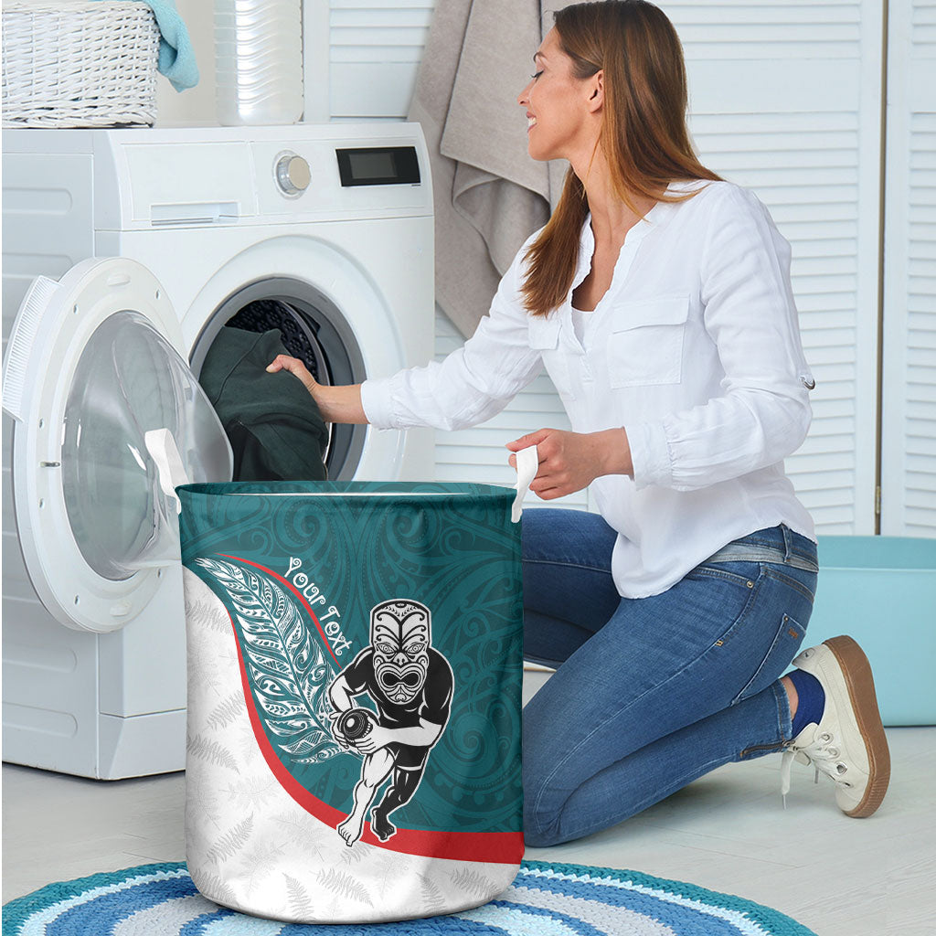 Personalised Aotearoa Lawn Bowls Laundry Basket Maori Warrior and Silver Fern Sporty Style Teal LT03 - Polynesian Pride