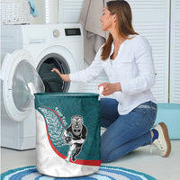 Personalised Aotearoa Lawn Bowls Laundry Basket Maori Warrior and Silver Fern Sporty Style Teal LT03 - Polynesian Pride