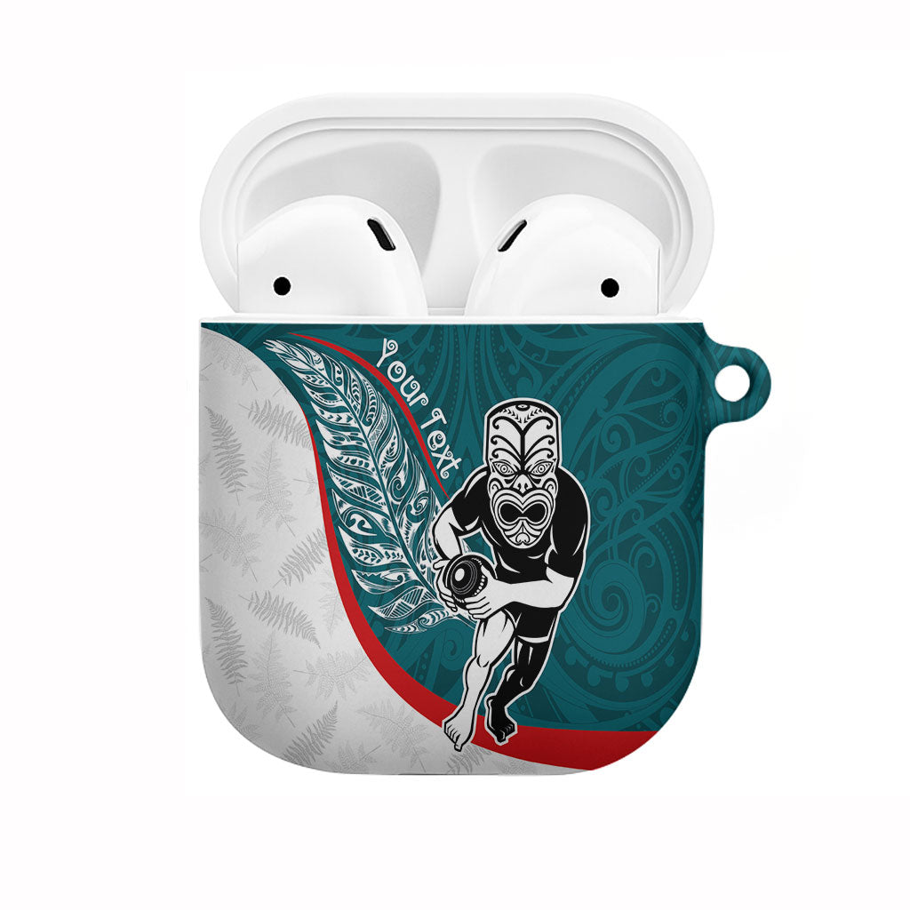 Personalised Aotearoa Lawn Bowls AirPods Case Maori Warrior and Silver Fern Sporty Style Teal LT03 Teal - Polynesian Pride