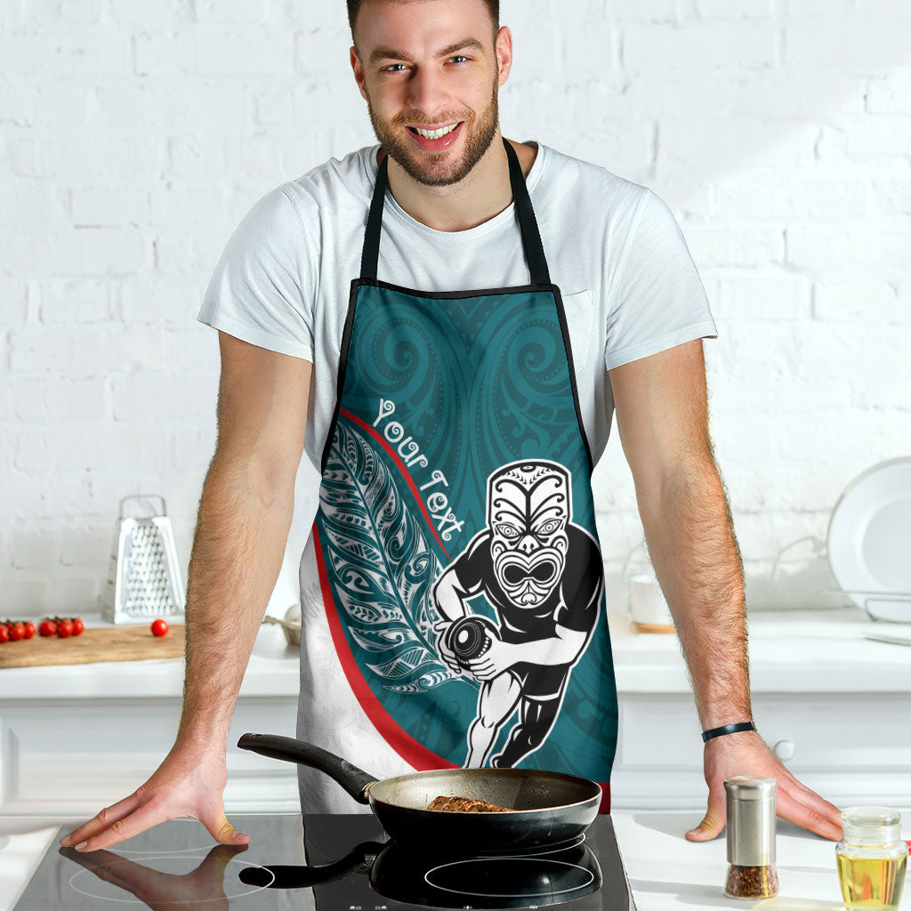 Personalised Aotearoa Lawn Bowls Apron Maori Warrior and Silver Fern Sporty Style Teal LT03 - Polynesian Pride