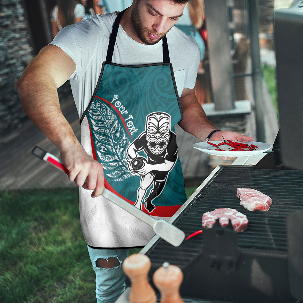 Personalised Aotearoa Lawn Bowls Apron Maori Warrior and Silver Fern Sporty Style Teal LT03 - Polynesian Pride