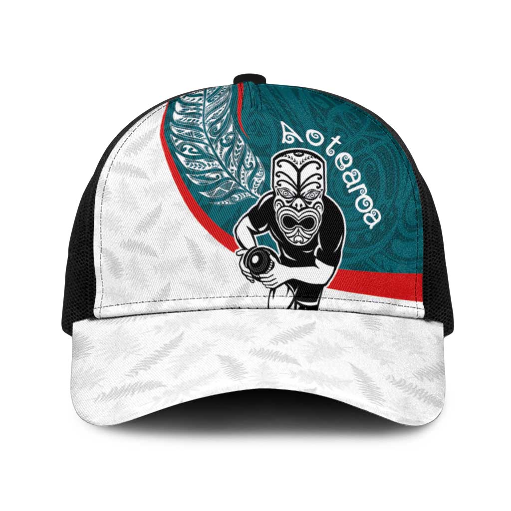 Aotearoa Lawn Bowls Baseball Net Cap Maori Warrior and Silver Fern Sporty Style Teal LT03 One Size Black Teal - Polynesian Pride