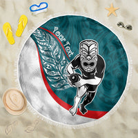 Personalised Aotearoa Lawn Bowls Beach Blanket Maori Warrior and Silver Fern Sporty Style Teal LT03 One Size 150cm Teal - Polynesian Pride