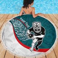 Personalised Aotearoa Lawn Bowls Beach Blanket Maori Warrior and Silver Fern Sporty Style Teal LT03 - Polynesian Pride