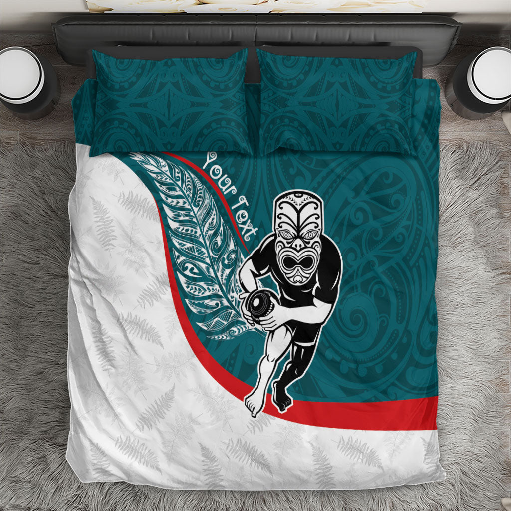 Personalised Aotearoa Lawn Bowls Bedding Set Maori Warrior and Silver Fern Sporty Style Teal LT03 Teal - Polynesian Pride