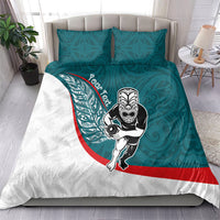 Personalised Aotearoa Lawn Bowls Bedding Set Maori Warrior and Silver Fern Sporty Style Teal LT03 - Polynesian Pride