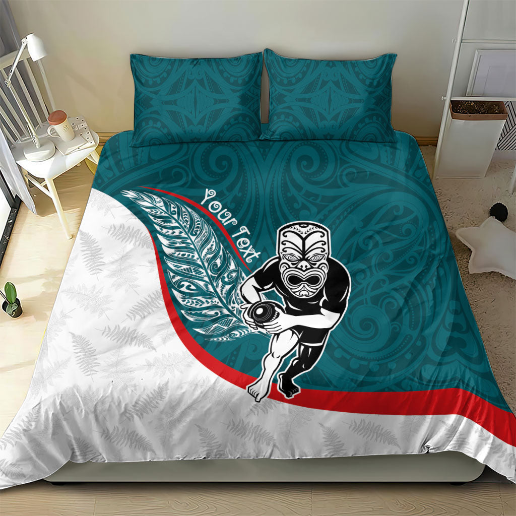 Personalised Aotearoa Lawn Bowls Bedding Set Maori Warrior and Silver Fern Sporty Style Teal LT03 - Polynesian Pride