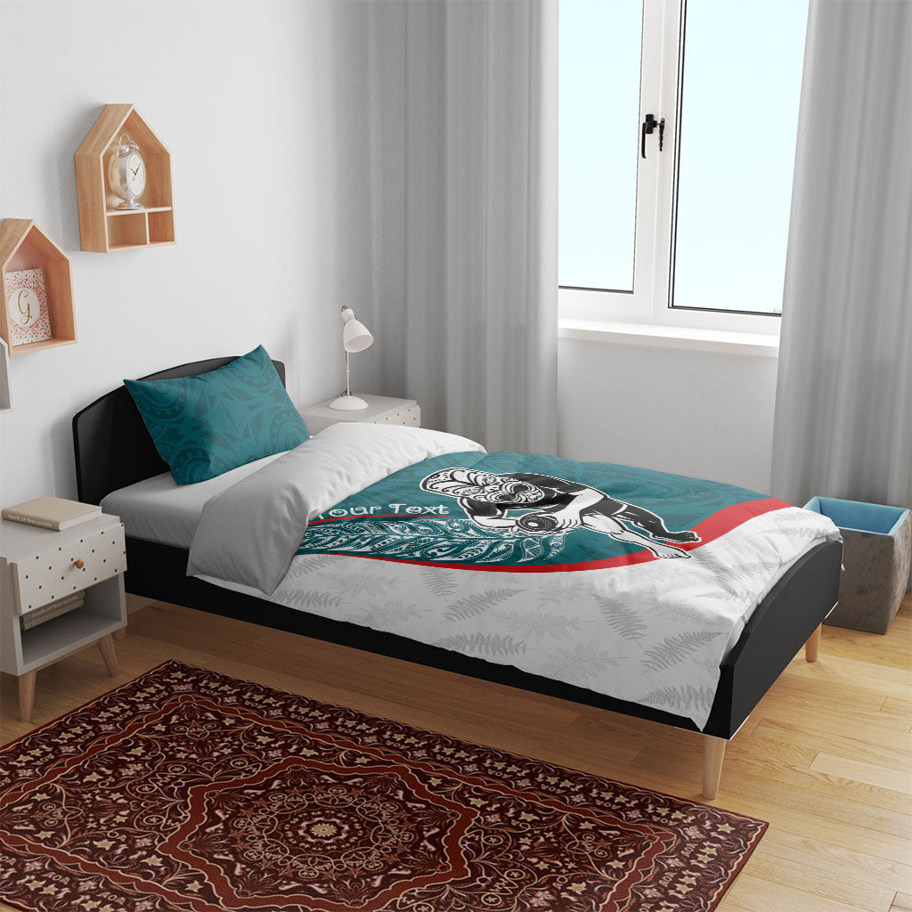 Personalised Aotearoa Lawn Bowls Bedding Set Maori Warrior and Silver Fern Sporty Style Teal LT03 - Polynesian Pride