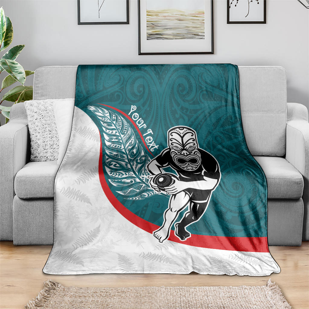 Personalised Aotearoa Lawn Bowls Blanket Maori Warrior and Silver Fern Sporty Style Teal LT03 - Polynesian Pride