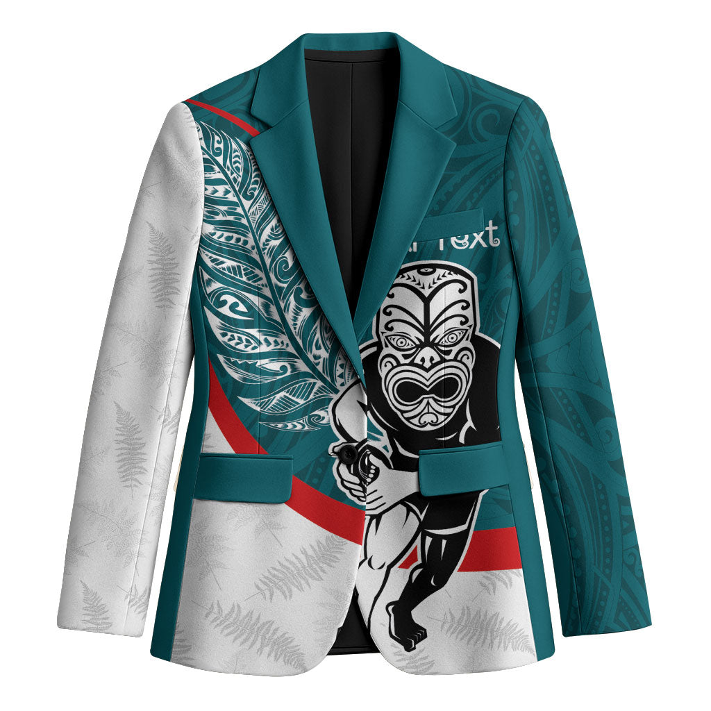 Personalised Aotearoa Lawn Bowls Blazer Maori Warrior and Silver Fern Sporty Style Teal LT03 Unisex Teal - Polynesian Pride
