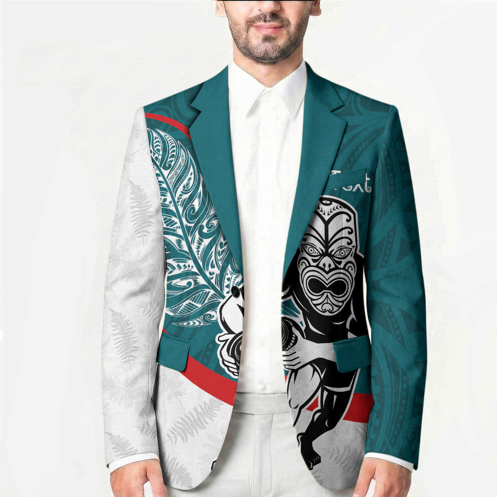 Personalised Aotearoa Lawn Bowls Blazer Maori Warrior and Silver Fern Sporty Style Teal LT03 - Polynesian Pride