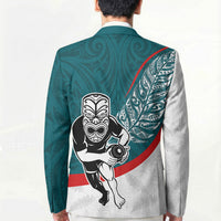 Personalised Aotearoa Lawn Bowls Blazer Maori Warrior and Silver Fern Sporty Style Teal LT03 - Polynesian Pride