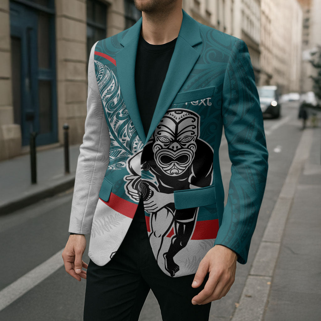 Personalised Aotearoa Lawn Bowls Blazer Maori Warrior and Silver Fern Sporty Style Teal LT03 - Polynesian Pride