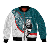 Personalised Aotearoa Lawn Bowls Bomber Jacket Maori Warrior and Silver Fern Sporty Style Teal LT03 Unisex Teal - Polynesian Pride