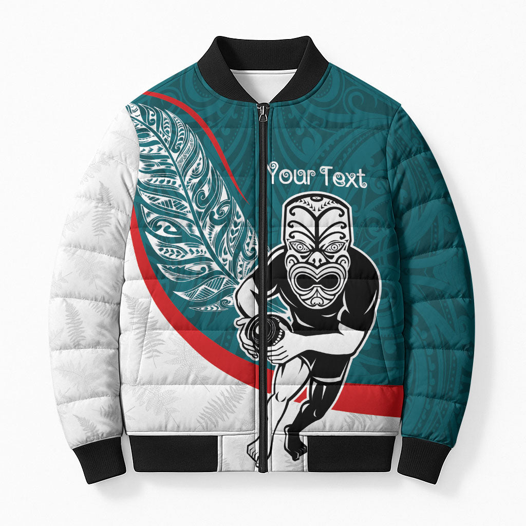 Personalised Aotearoa Lawn Bowls Bomber Puffer Jacket Maori Warrior and Silver Fern Sporty Style Teal LT03 Unisex Teal - Polynesian Pride