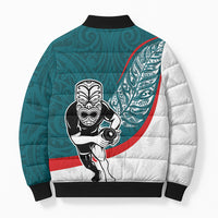 Personalised Aotearoa Lawn Bowls Bomber Puffer Jacket Maori Warrior and Silver Fern Sporty Style Teal LT03 - Polynesian Pride