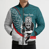 Personalised Aotearoa Lawn Bowls Bomber Puffer Jacket Maori Warrior and Silver Fern Sporty Style Teal LT03 - Polynesian Pride