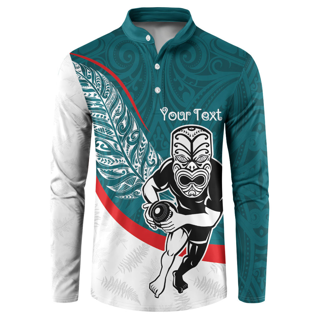 Personalised Aotearoa Lawn Bowls Button Sweatshirt Maori Warrior and Silver Fern Sporty Style Teal LT03 Teal - Polynesian Pride