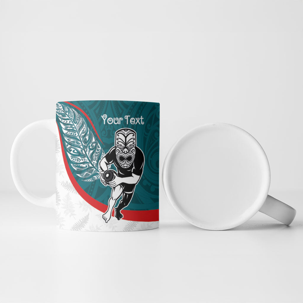 Personalised Aotearoa Lawn Bowls Ceramic Mug Maori Warrior and Silver Fern Sporty Style Teal LT03 - Polynesian Pride