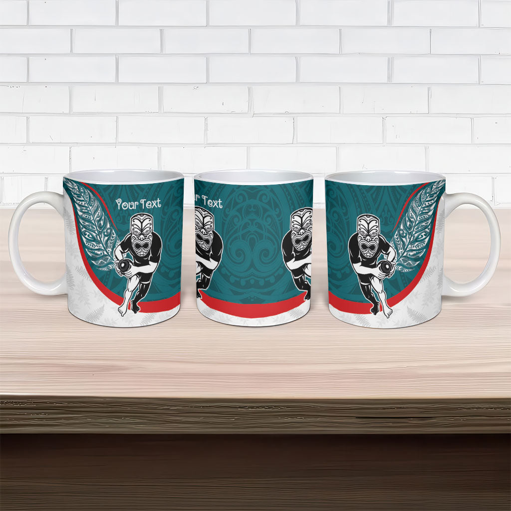 Personalised Aotearoa Lawn Bowls Ceramic Mug Maori Warrior and Silver Fern Sporty Style Teal LT03 - Polynesian Pride