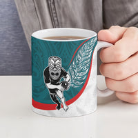 Personalised Aotearoa Lawn Bowls Ceramic Mug Maori Warrior and Silver Fern Sporty Style Teal LT03 - Polynesian Pride