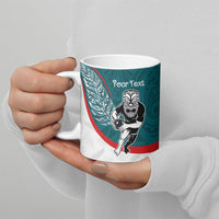 Personalised Aotearoa Lawn Bowls Ceramic Mug Maori Warrior and Silver Fern Sporty Style Teal LT03 - Polynesian Pride