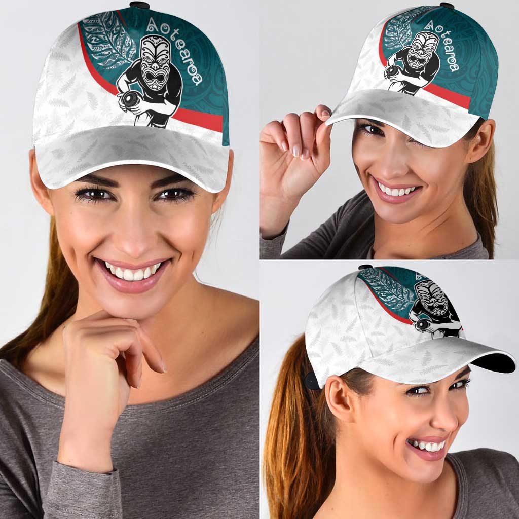 Aotearoa Lawn Bowls Classic Cap Maori Warrior and Silver Fern Sporty Style Teal LT03 - Polynesian Pride