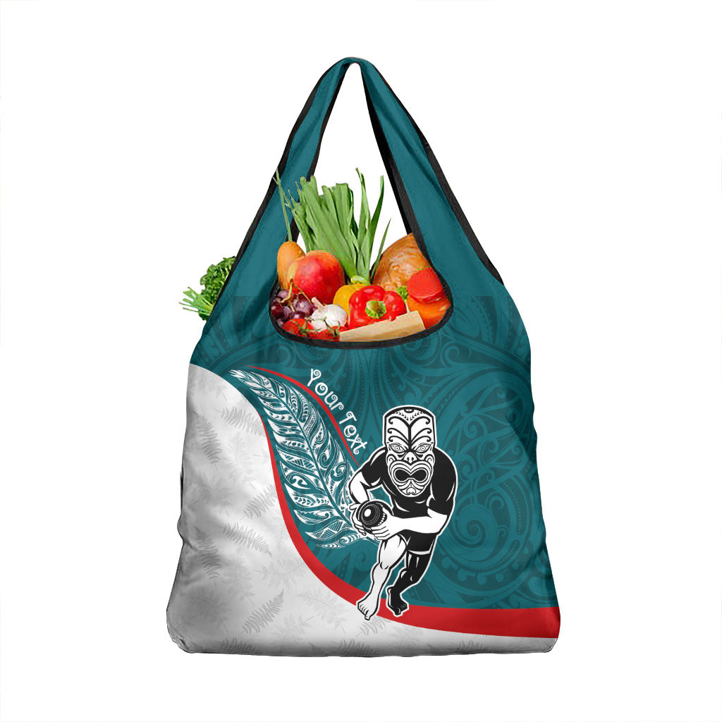 Personalised Aotearoa Lawn Bowls Grocery Bag Maori Warrior and Silver Fern Sporty Style Teal LT03 1-pack One Size Teal - Polynesian Pride