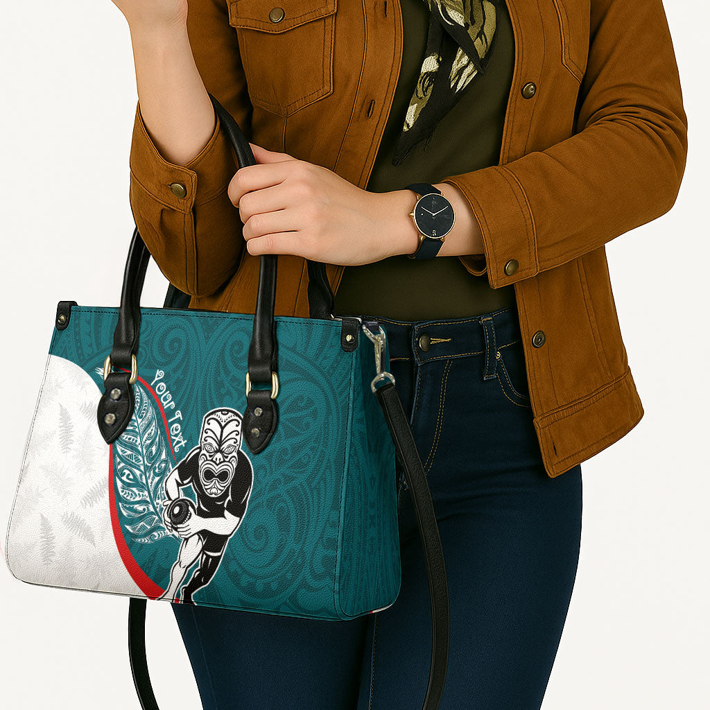 Personalised Aotearoa Lawn Bowls Leather Bag Maori Warrior and Silver Fern Sporty Style Teal LT03 - Polynesian Pride